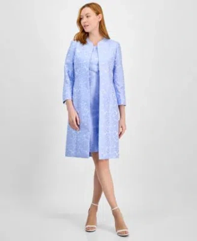 Kasper Jacquard Topper Jacket Matching Sheath Dress In California Sky