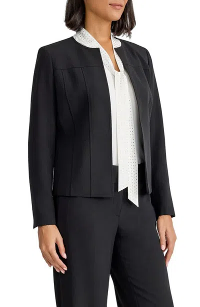 Kasper Jewel Neck Seamed Cardigan Jacket In Blue