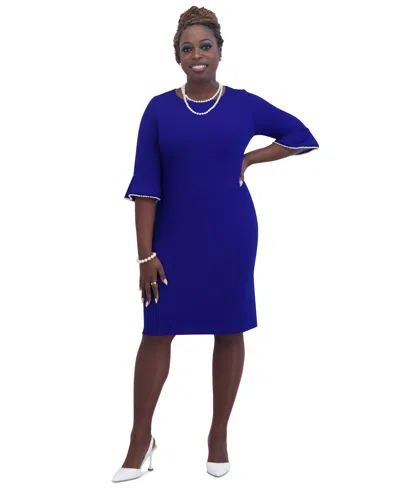 Kasper Plus Size Kat Elbow-sleeve Ruffled-cuff Dress In Royal Sign