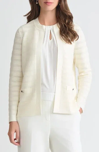 Kasper Kissing Front Ottoman Stitch Cardigan In White