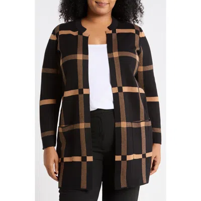 Kasper Kissing Front Windowpane Longline Cardigan In Brown