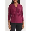 Kasper Knot Front Knit Top In Burgundy