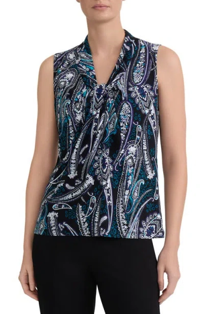 Kasper Knot Front Sleeveless Top In Blue