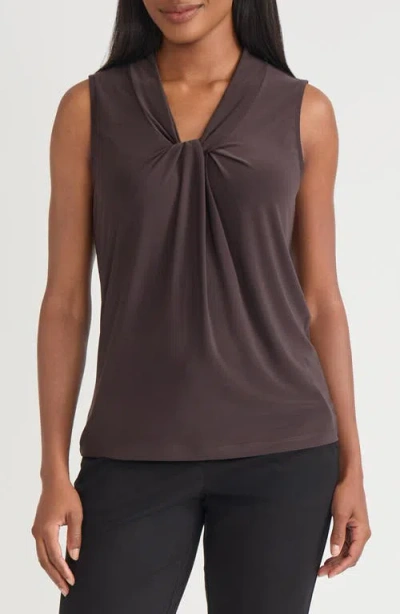 Kasper Knot Front Sleeveless Top In Brown