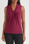 Kasper Knot Front Sleeveless Top In Burgundy