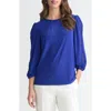 Kasper Lace Inset Blouson Sleeve Top In Blue