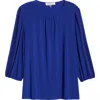 Kasper Lace Inset Blouson Sleeve Top In Blue