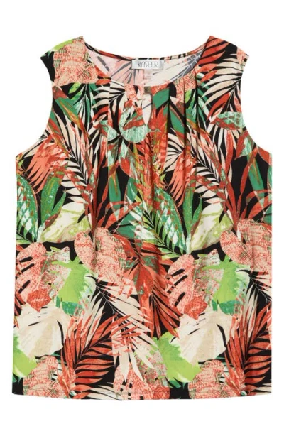 Kasper Leaf Print Sleeveless Top In Multi