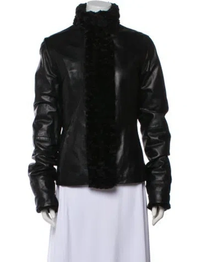 Pre-owned Kasper Leather Faux Fur Jacket In Black