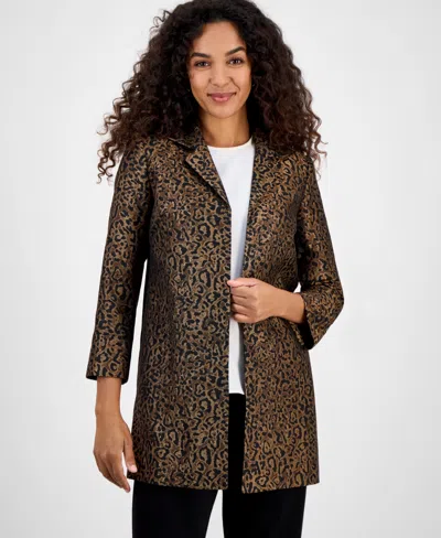 Kasper Leopard Jacquard Open-front 3/4-sleeve Topper, Regular & Petites In Multi