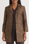 Kasper Leopard Jacquard Swing Jacket In Brown