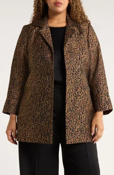 Kasper Leopard Print Topper Coat In Dark Camel Multi