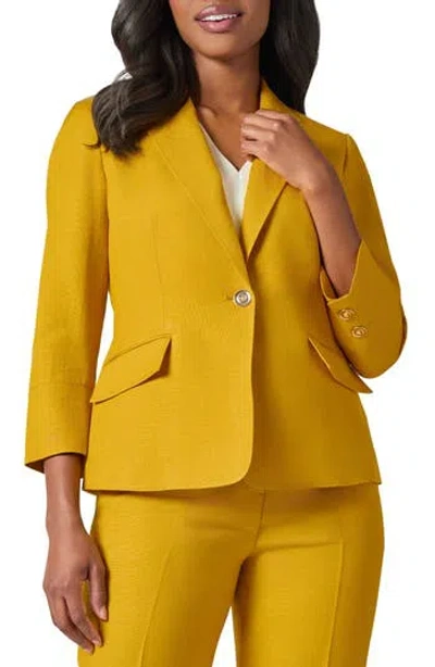 Kasper Linen Blend One-button Blazer In Yellow