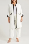 Kasper Long Crepe Jacket In Vanilla Ice/black
