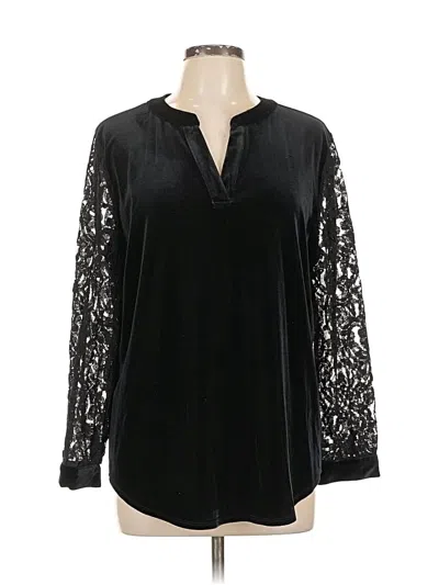 Pre-owned Kasper Long Sleeve Blouse In Black
