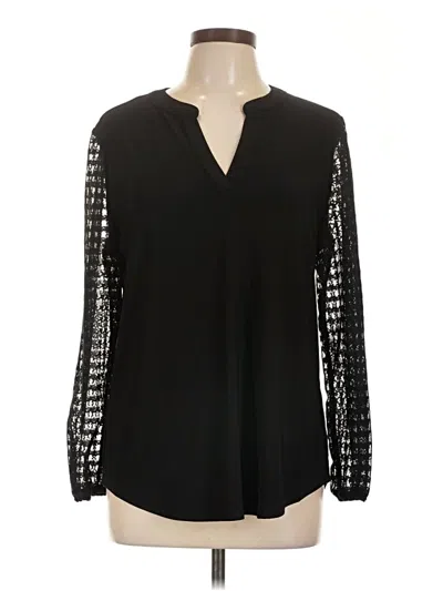 Pre-owned Kasper Long Sleeve Blouse In Black