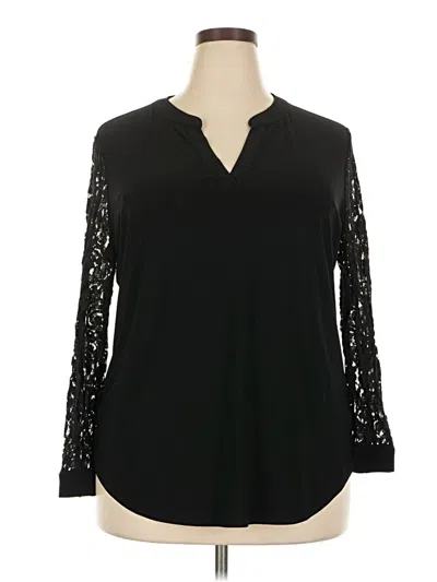 Pre-owned Kasper Long Sleeve Blouse In Black