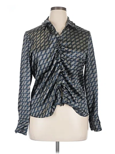 Pre-owned Kasper Long Sleeve Blouse In Blue