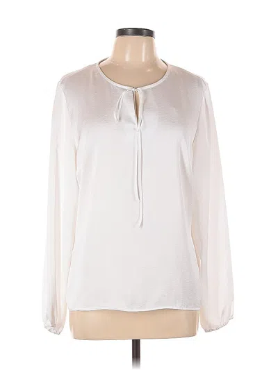 Pre-owned Kasper Long Sleeve Blouse In White
