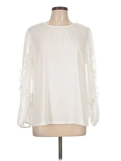 Pre-owned Kasper Long Sleeve Blouse In White