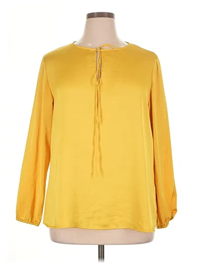 Pre-owned Kasper Long Sleeve Blouse In Yellow