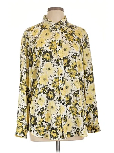 Pre-owned Kasper Long Sleeve Blouse In Yellow