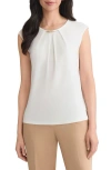 Kasper Metal Accent Gathered Neck Crepe Knit Top In White