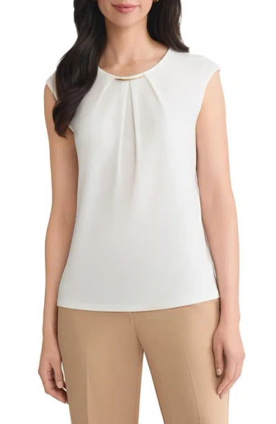 KASPER KASPER METAL ACCENT GATHERED NECK CREPE KNIT TOP