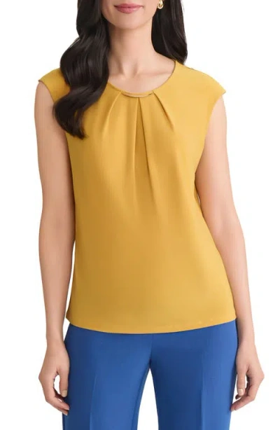 Kasper Metal Accent Gathered Neck Crepe Knit Top In Gray