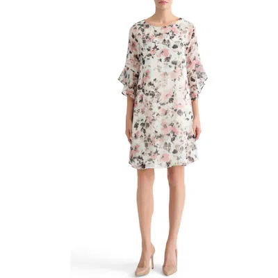 Kasper Metallic Floral Print Ruffle Shift Dress In Multi
