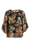 Kasper Metallic Floral Ruffle Sleeve Top In Multi