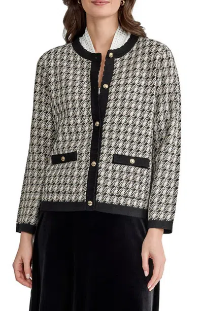 Kasper Metallic Houndstooth Button Front Cardigan In Multi