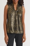 Kasper Metallic Leopard Knot Front Sleeveless Top In Brown