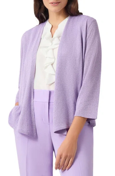 Kasper Metallic Open Front A-line Cardigan In Lavender Mist