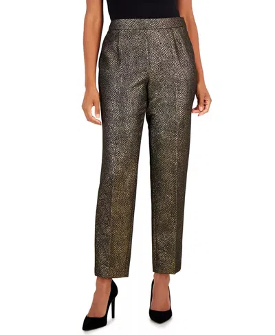 Kasper Metallic Pants Womens Black Gold Snakeskin Mid Rise Slim-fit Fts1202
