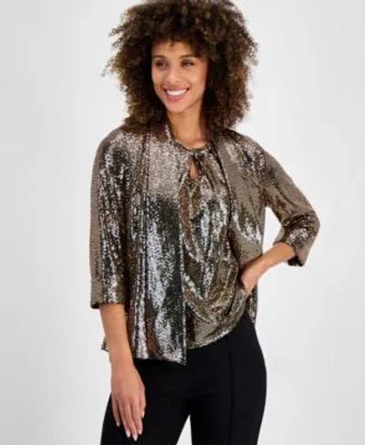 Kasper Mirror Dot 3 4 Sleeve Jacket Sleeveless Top In Black,gold