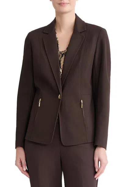 Kasper Notch Lapel Zip Pocket Blazer In Brown