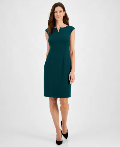 Kasper Notched-neck Sheath Dress In Evergreen