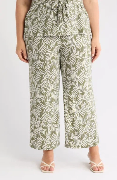 Kasper Olive Print Pull-on Ankle Wide Leg Pants