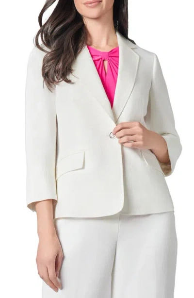 Kasper One Button Linen Blend Blazer In Lily White