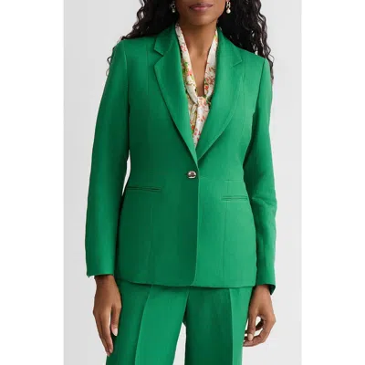 Kasper One-button Linen Blend Peplum Blazer In Green