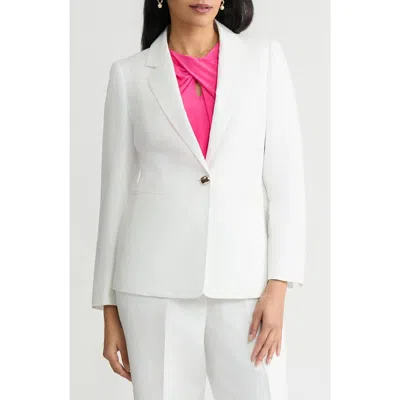 Kasper One-button Linen Blend Peplum Blazer In White