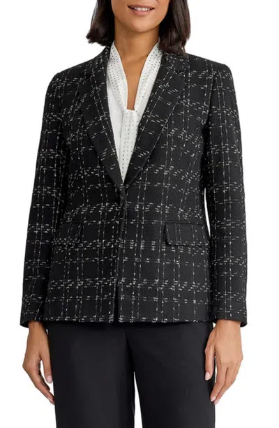 Kasper One-button Plaid Blazer In Black