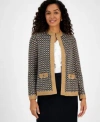 Kasper Open Front Cardigan Ruffled Blouse Pull On Pants In Brown