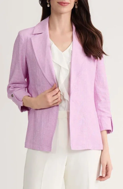 Kasper Open Front Linen Blend Blazer In Purple