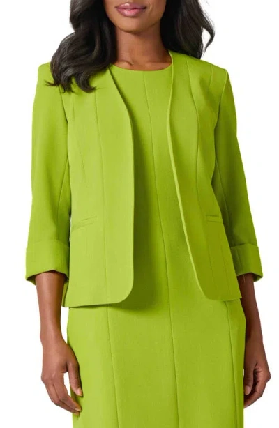 Kasper Womens Collarless Jacket Stretch Crepe Sheath Dress In Pink Perfection