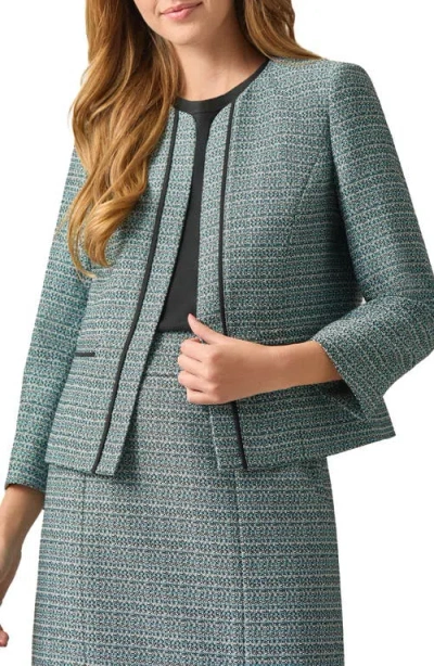 Kasper Open Front Tweed Jacket In Rich Teal Multi