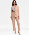 Kasper Peak Lapel Blazer V Neck Top Faux Fly Pants In Brown