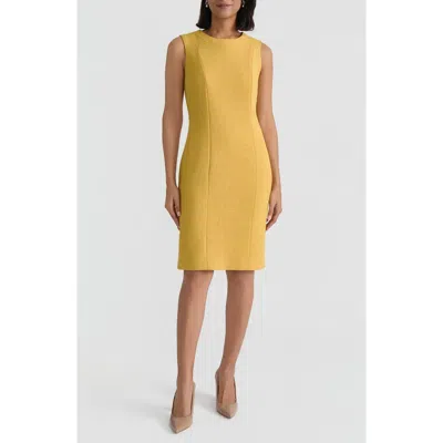 Kasper Pebble Crepe Seamed Sheath Dress In Yellow