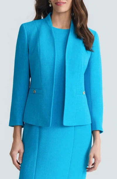 Kasper Pebbled Crepe Seamed Cardigan In Blue